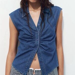 ZARA RUCHED TRE DENIM SHIRT